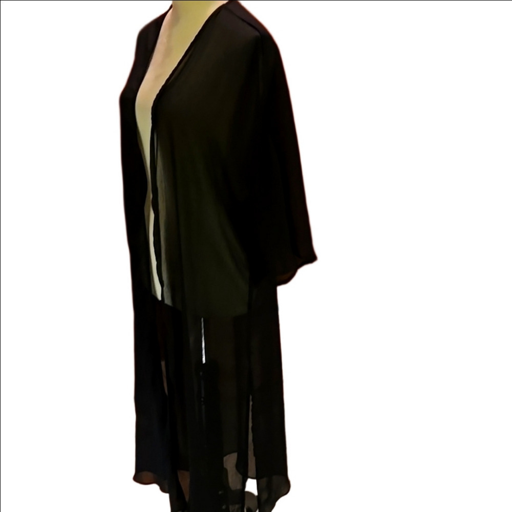 NO BOUNDARIES Black Sheer Kimono Open Front, Elbow Sleeves Size S-M - Picture 3 of 8
